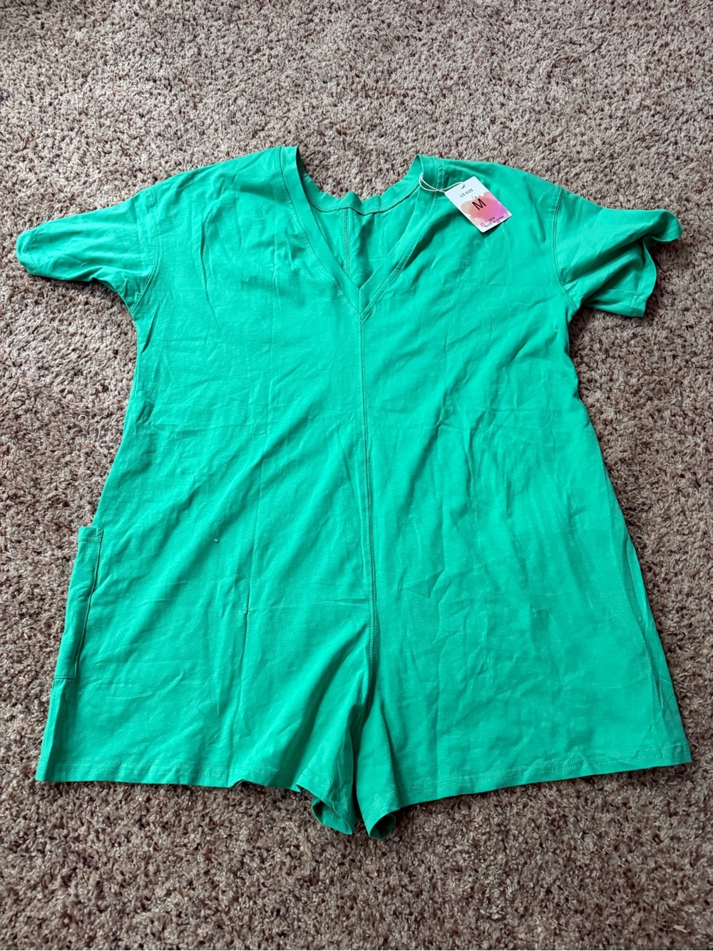 Women's Green V-Neck Short Romper